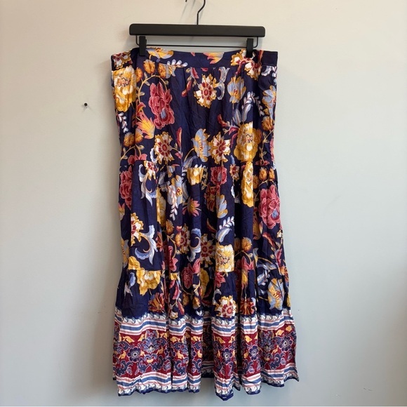 Soft Surroundings Large Kara Maxi Skirt Navy Floral Tiered Pockets - Picture 2 of 13